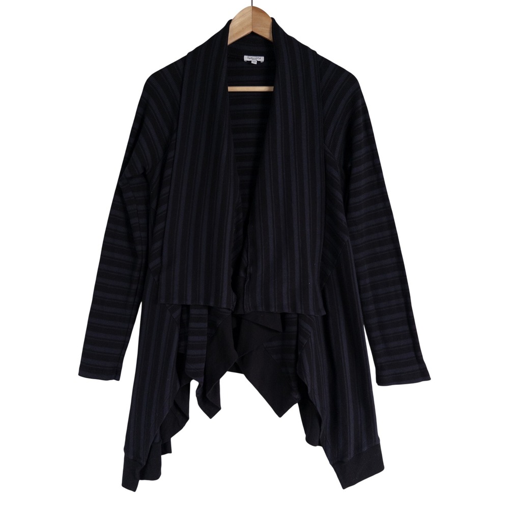 Splendid Cardigan Womens Small Black Striped Draped Waffle Knit Thermal Cozy